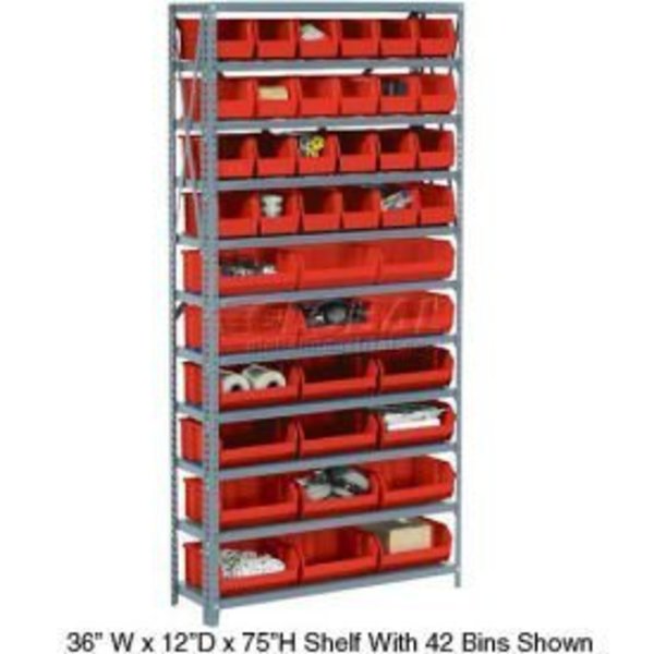 Global Equipment Steel Open Shelving with 16 Red Plastic Stacking Bins 5 Shelves - 36x18x39 603247RD